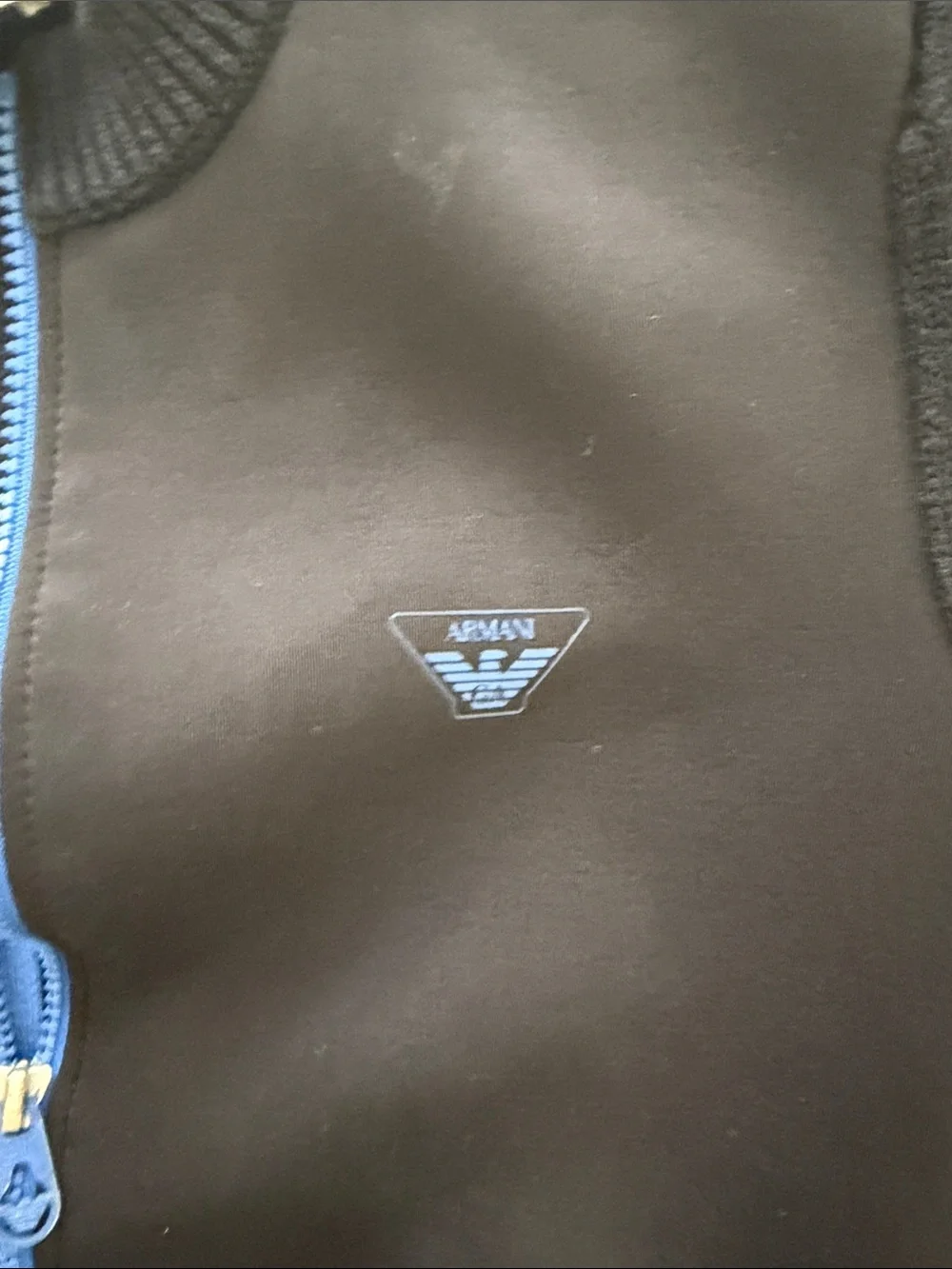 Armani Junior kids Black Zip-Front Jacket with Blue Trim